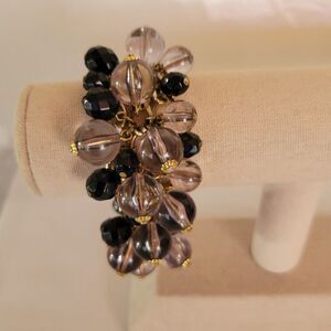 Banana Republic Black Smokey Cha Cha Bracelet Glass Beads 7 in.